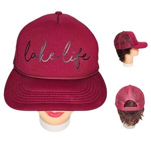 LAKE LIFE‎ Large Spellout Script Mesh Rope Trucker Snapback Hat Cap Red x Black